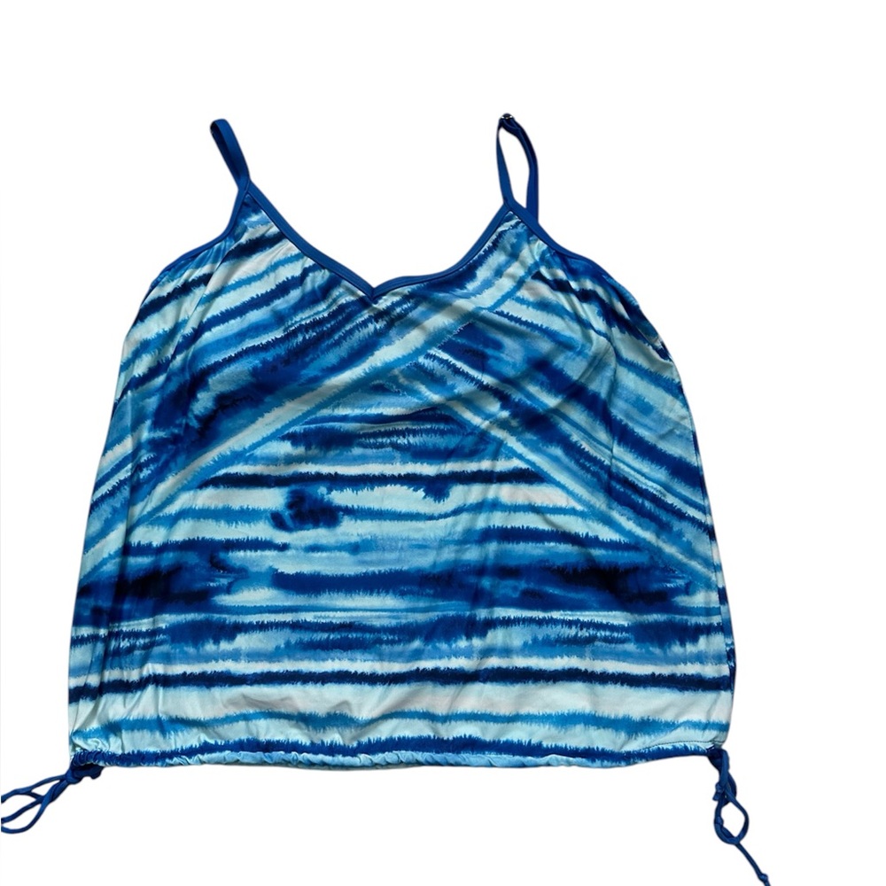24th & Ocean Blue White Tie Dye Tankini Swim Top XL‎ Adjustable